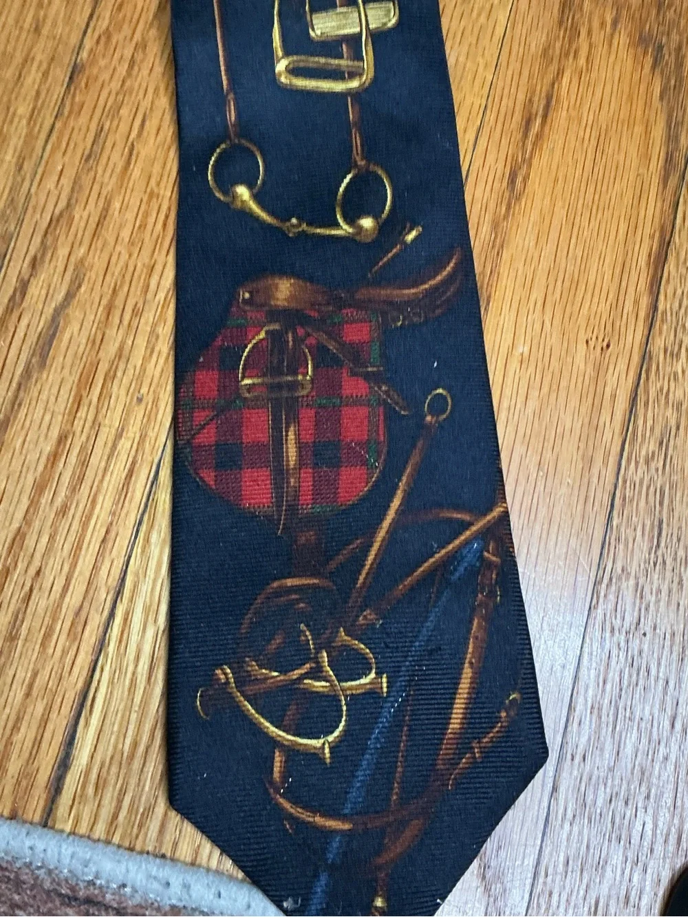 Vintage Polo by Ralph Lauren Equestrian Silk Tie Riding Saddle Horse Plaid
